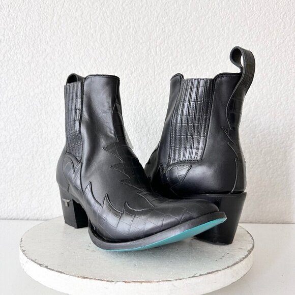 NEW Lane CHELSEA Womens Cowboy Bootie 11 Cowgirl Western Black Short Ankle Boots - Picture 12 of 12